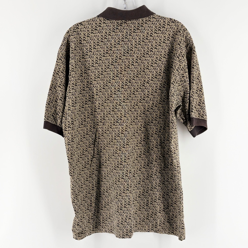 St Johns Bay Shirt Mens Large Vintage 90s Geometric Polo Brown Tan Short Sleeve - Picture 4 of 6
